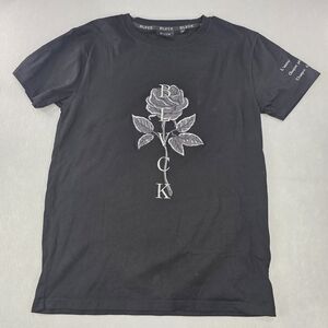 BLVCK Rose Eternelle Tee Women's Size Large Black Embroidered Rose